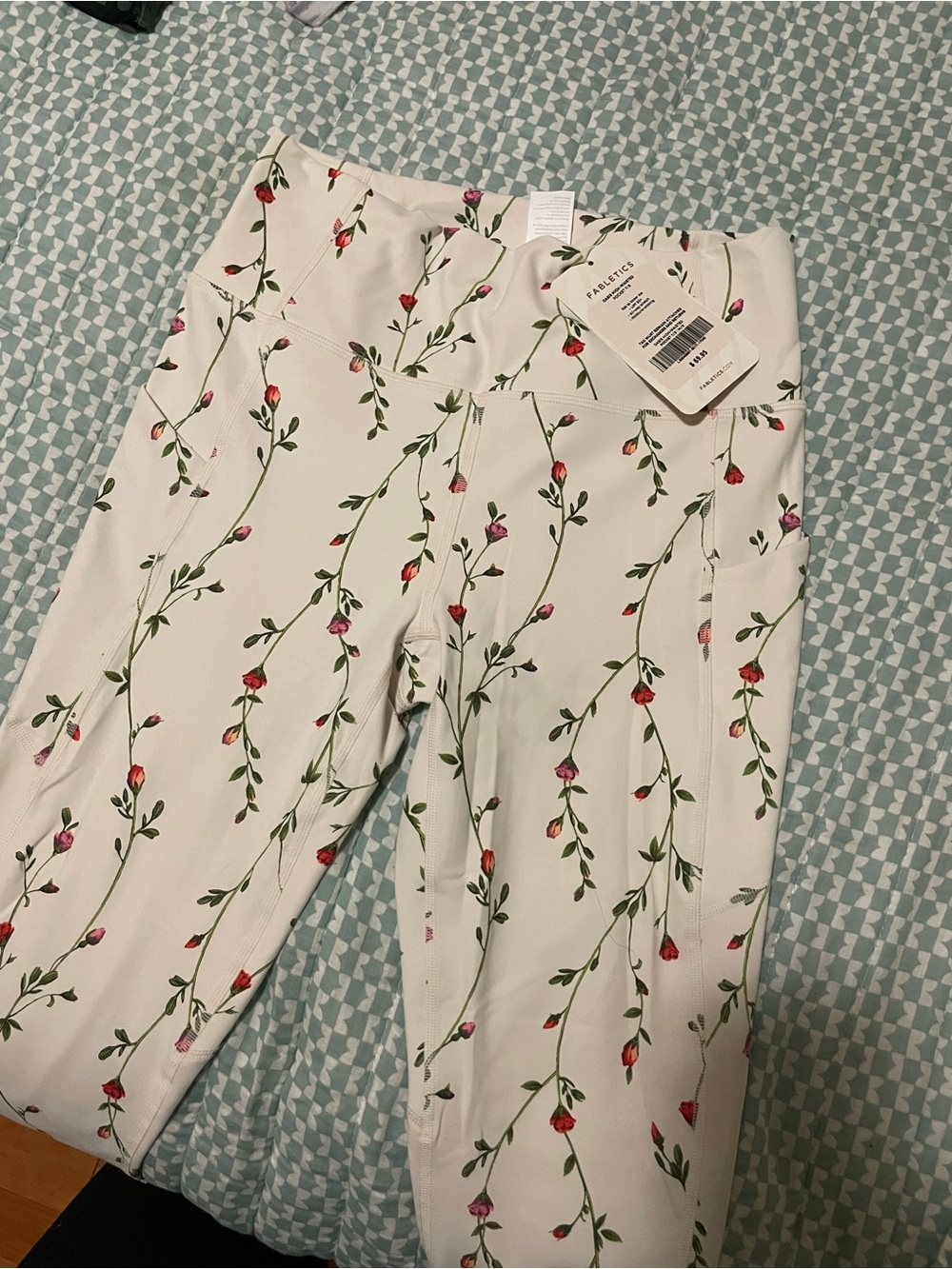 Fabletics Cream Floral High-Waisted Legging with Red & Pink Buds